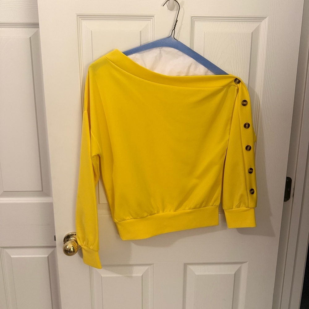 Yellow Off-Shoulder Button Sleeve Top